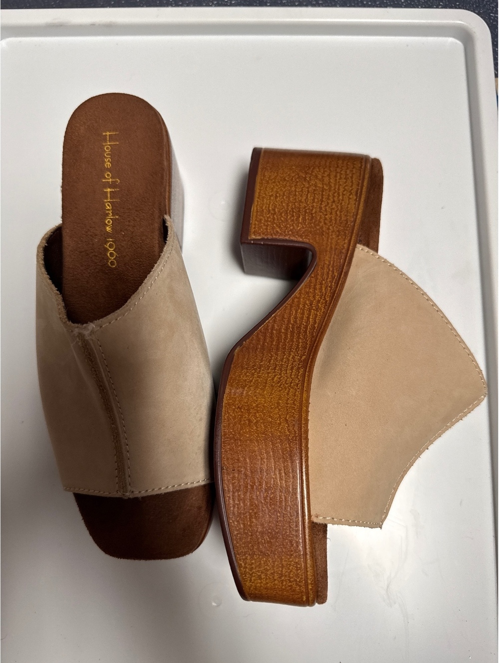 House of Harlow 1960 Griffin Ivory Leather Platform Mules Size 7.5 - Picture 4 of 7